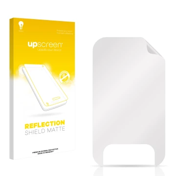 Vorderseite einer Produktverpackung mit dem Markenlogo upscreen. Daneben ist der zugehörige Displayschutz.