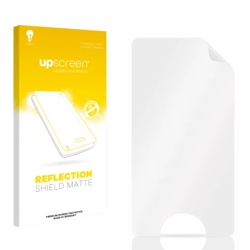 Vorderseite einer Produktverpackung mit dem Markenlogo upscreen. Daneben ist der zugehörige Displayschutz.