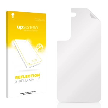 Vorderseite einer Produktverpackung mit dem Markenlogo upscreen. Daneben ist der zugehörige Displayschutz.