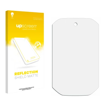 Vorderseite einer Produktverpackung mit dem Markenlogo upscreen. Daneben ist der zugehörige Displayschutz.
