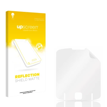 Vorderseite einer Produktverpackung mit dem Markenlogo upscreen. Daneben ist der zugehörige Displayschutz.