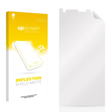 Vorderseite einer Produktverpackung mit dem Markenlogo upscreen. Daneben ist der zugehörige Displayschutz.