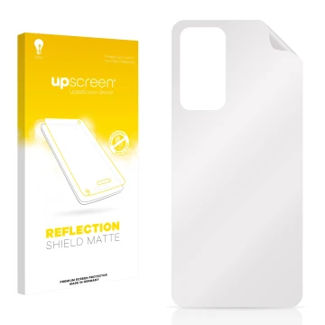 Vorderseite einer Produktverpackung mit dem Markenlogo upscreen. Daneben ist der zugehörige Displayschutz.
