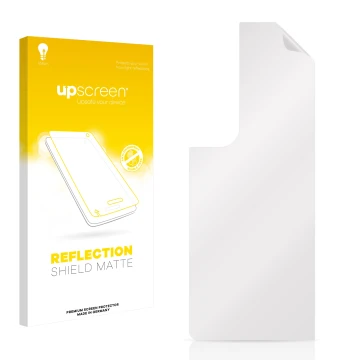 Vorderseite einer Produktverpackung mit dem Markenlogo upscreen. Daneben ist der zugehörige Displayschutz.