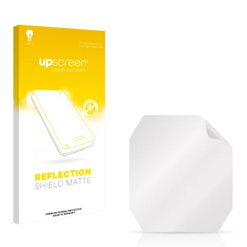 Vorderseite einer Produktverpackung mit dem Markenlogo upscreen. Daneben ist der zugehörige Displayschutz.