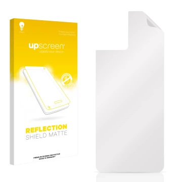 Vorderseite einer Produktverpackung mit dem Markenlogo upscreen. Daneben ist der zugehörige Displayschutz.