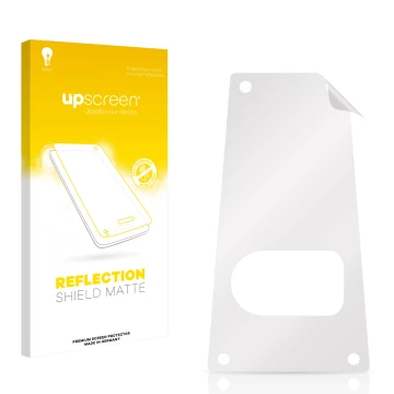 Vorderseite einer Produktverpackung mit dem Markenlogo upscreen. Daneben ist der zugehörige Displayschutz.