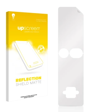 Vorderseite einer Produktverpackung mit dem Markenlogo upscreen. Daneben ist der zugehörige Displayschutz.