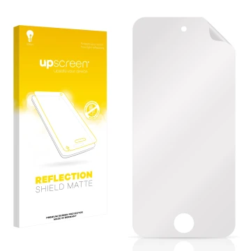 Vorderseite einer Produktverpackung mit dem Markenlogo upscreen. Daneben ist der zugehörige Displayschutz.