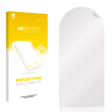 Vorderseite einer Produktverpackung mit dem Markenlogo upscreen. Daneben ist der zugehörige Displayschutz.