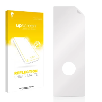 Vorderseite einer Produktverpackung mit dem Markenlogo upscreen. Daneben ist der zugehörige Displayschutz.