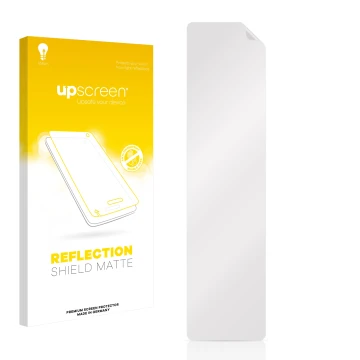Vorderseite einer Produktverpackung mit dem Markenlogo upscreen. Daneben ist der zugehörige Displayschutz.