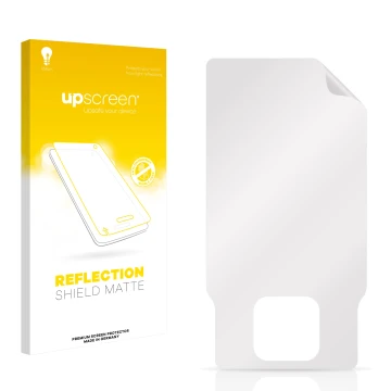 Vorderseite einer Produktverpackung mit dem Markenlogo upscreen. Daneben ist der zugehörige Displayschutz.