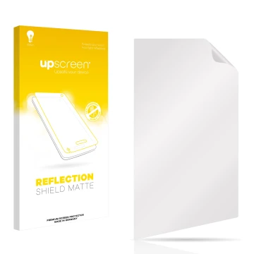 Vorderseite einer Produktverpackung mit dem Markenlogo upscreen. Daneben ist der zugehörige Displayschutz.