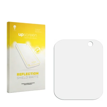 Vorderseite einer Produktverpackung mit dem Markenlogo upscreen. Daneben ist der zugehörige Displayschutz.