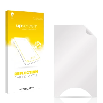 Vorderseite einer Produktverpackung mit dem Markenlogo upscreen. Daneben ist der zugehörige Displayschutz.