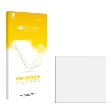 Vorderseite einer Produktverpackung mit dem Markenlogo upscreen. Daneben ist der zugehörige Displayschutz.