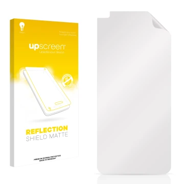 Vorderseite einer Produktverpackung mit dem Markenlogo upscreen. Daneben ist der zugehörige Displayschutz.