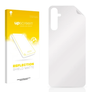 Vorderseite einer Produktverpackung mit dem Markenlogo upscreen. Daneben ist der zugehörige Displayschutz.