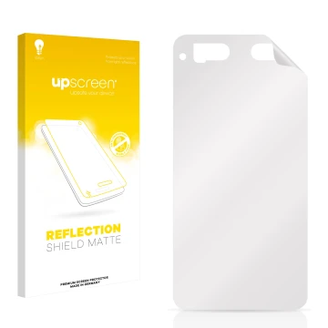 Vorderseite einer Produktverpackung mit dem Markenlogo upscreen. Daneben ist der zugehörige Displayschutz.