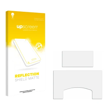 Vorderseite einer Produktverpackung mit dem Markenlogo upscreen. Daneben ist der zugehörige Displayschutz.