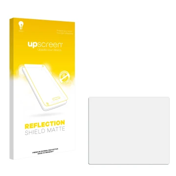 Vorderseite einer Produktverpackung mit dem Markenlogo upscreen. Daneben ist der zugehörige Displayschutz.