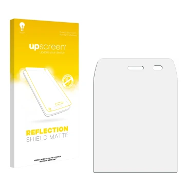 Vorderseite einer Produktverpackung mit dem Markenlogo upscreen. Daneben ist der zugehörige Displayschutz.