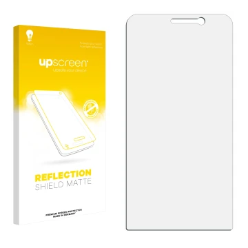 Vorderseite einer Produktverpackung mit dem Markenlogo upscreen. Daneben ist der zugehörige Displayschutz.