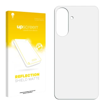 Vorderseite einer Produktverpackung mit dem Markenlogo upscreen. Daneben ist der zugehörige Displayschutz.