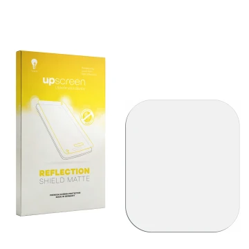 Vorderseite einer Produktverpackung mit dem Markenlogo upscreen. Daneben ist der zugehörige Displayschutz.