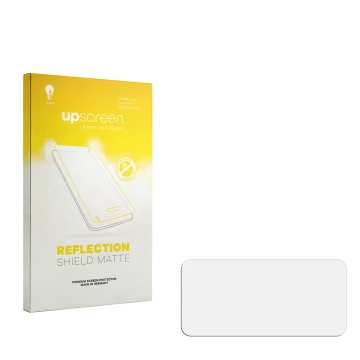 Vorderseite einer Produktverpackung mit dem Markenlogo upscreen. Daneben ist der zugehörige Displayschutz.