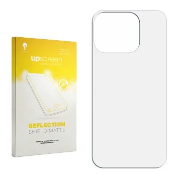 Vorderseite einer Produktverpackung mit dem Markenlogo upscreen. Daneben ist der zugehörige Displayschutz.