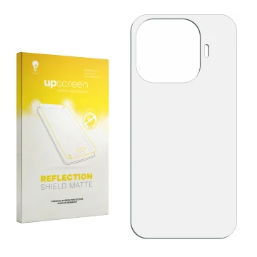 Vorderseite einer Produktverpackung mit dem Markenlogo upscreen. Daneben ist der zugehörige Displayschutz.