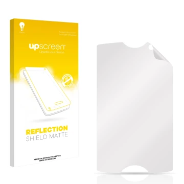 Vorderseite einer Produktverpackung mit dem Markenlogo upscreen. Daneben ist der zugehörige Displayschutz.