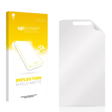 Vorderseite einer Produktverpackung mit dem Markenlogo upscreen. Daneben ist der zugehörige Displayschutz.