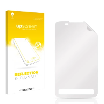Vorderseite einer Produktverpackung mit dem Markenlogo upscreen. Daneben ist der zugehörige Displayschutz.