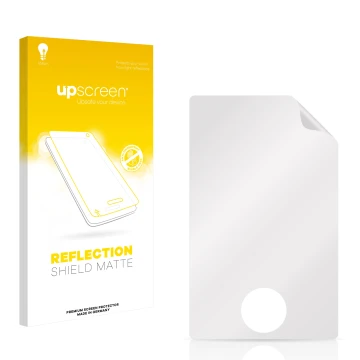 Vorderseite einer Produktverpackung mit dem Markenlogo upscreen. Daneben ist der zugehörige Displayschutz.