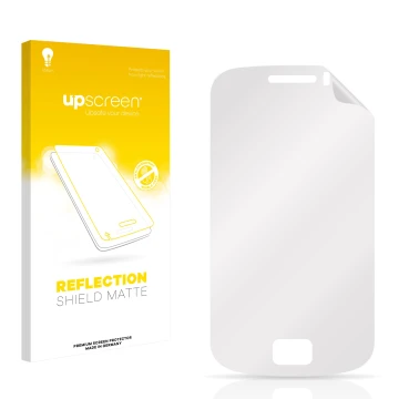 Vorderseite einer Produktverpackung mit dem Markenlogo upscreen. Daneben ist der zugehörige Displayschutz.