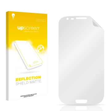 Vorderseite einer Produktverpackung mit dem Markenlogo upscreen. Daneben ist der zugehörige Displayschutz.