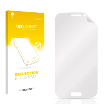 Vorderseite einer Produktverpackung mit dem Markenlogo upscreen. Daneben ist der zugehörige Displayschutz.