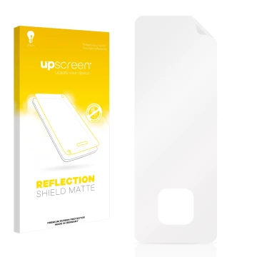 Vorderseite einer Produktverpackung mit dem Markenlogo upscreen. Daneben ist der zugehörige Displayschutz.