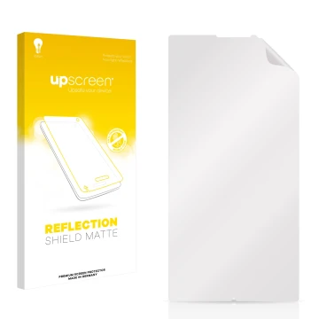 Vorderseite einer Produktverpackung mit dem Markenlogo upscreen. Daneben ist der zugehörige Displayschutz.
