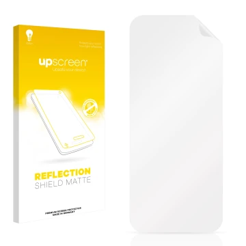 Vorderseite einer Produktverpackung mit dem Markenlogo upscreen. Daneben ist der zugehörige Displayschutz.