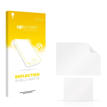 Vorderseite einer Produktverpackung mit dem Markenlogo upscreen. Daneben ist der zugehörige Displayschutz.