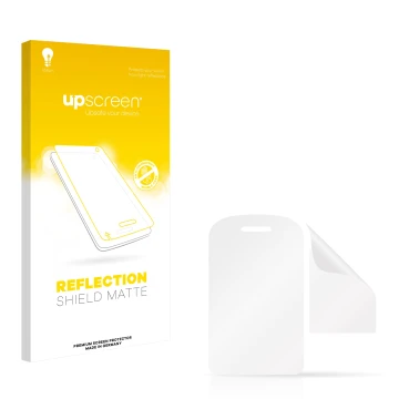 Vorderseite einer Produktverpackung mit dem Markenlogo upscreen. Daneben ist der zugehörige Displayschutz.