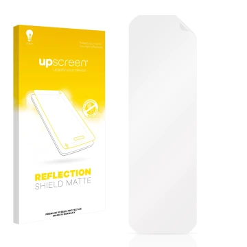 Vorderseite einer Produktverpackung mit dem Markenlogo upscreen. Daneben ist der zugehörige Displayschutz.