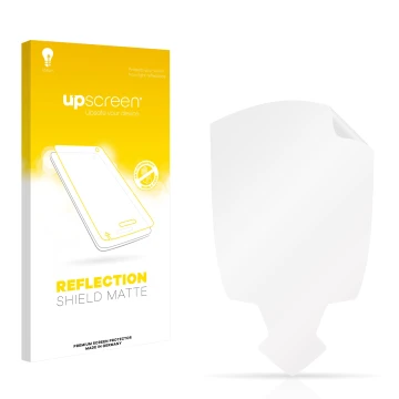 Vorderseite einer Produktverpackung mit dem Markenlogo upscreen. Daneben ist der zugehörige Displayschutz.