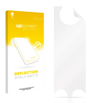 Vorderseite einer Produktverpackung mit dem Markenlogo upscreen. Daneben ist der zugehörige Displayschutz.