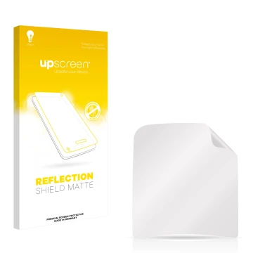 Vorderseite einer Produktverpackung mit dem Markenlogo upscreen. Daneben ist der zugehörige Displayschutz.