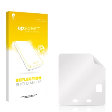 Vorderseite einer Produktverpackung mit dem Markenlogo upscreen. Daneben ist der zugehörige Displayschutz.